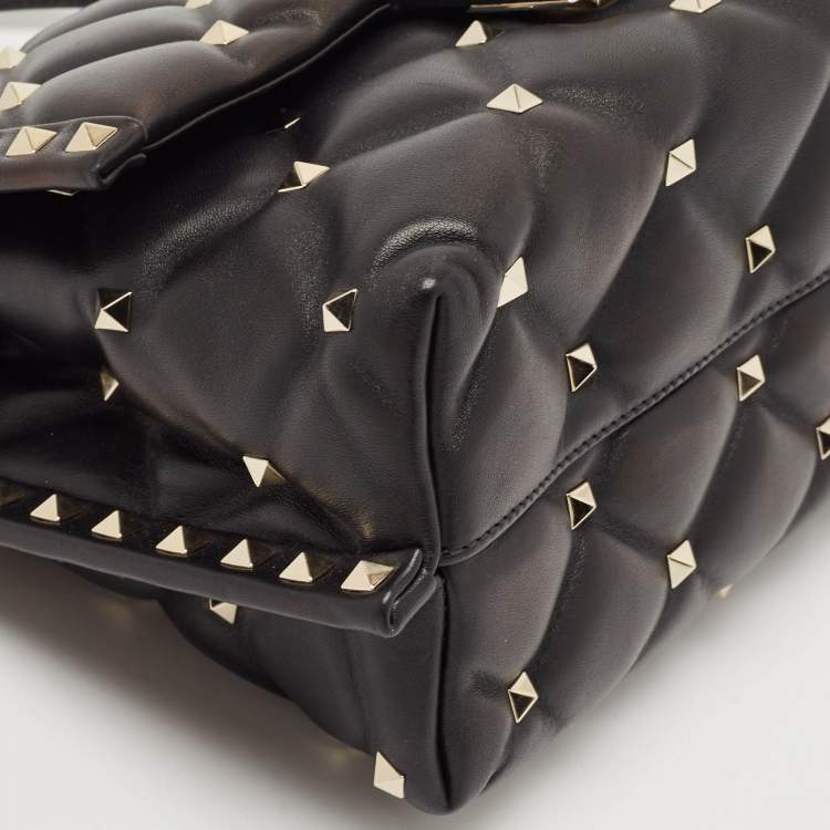 Pre Owned Valentino Black Quilted Leather Medium Candystud Top Handle Bag