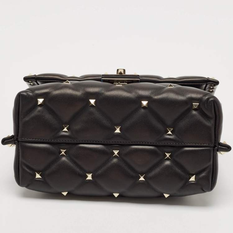 Pre Owned Valentino Black Quilted Leather Medium Candystud Top Handle Bag