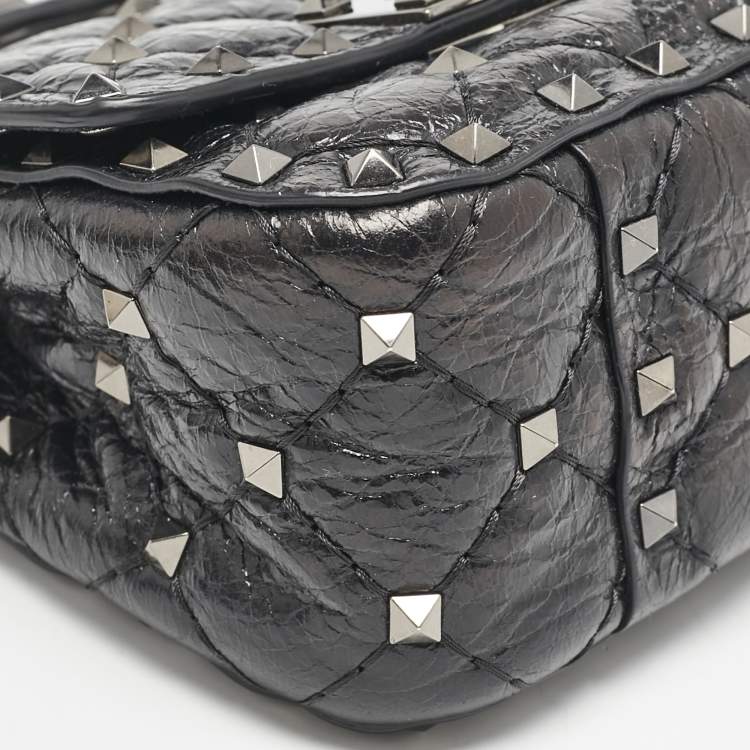 Pre Owned Valentino Black Leather Micro Rockstud Spike Crossbody Bag