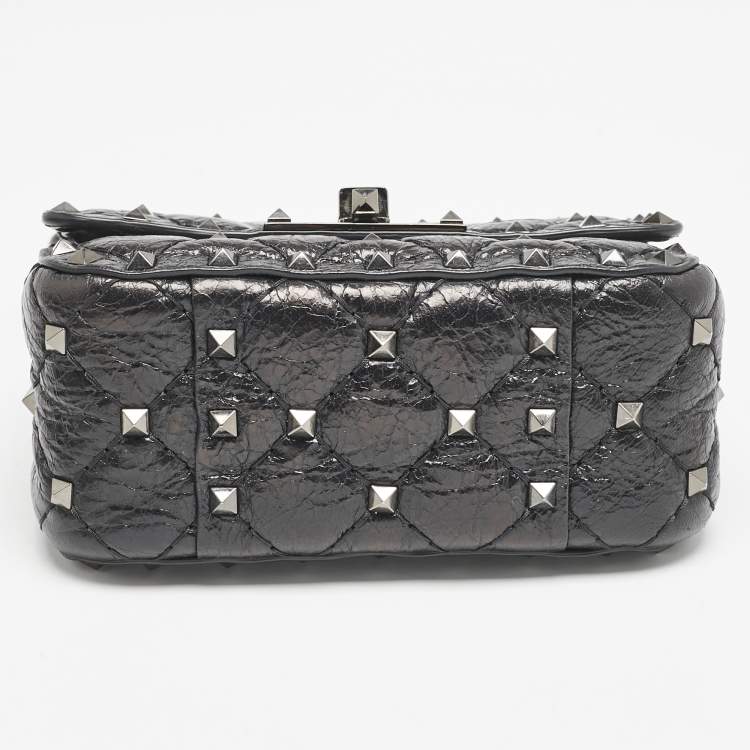 Pre Owned Valentino Black Leather Micro Rockstud Spike Crossbody Bag