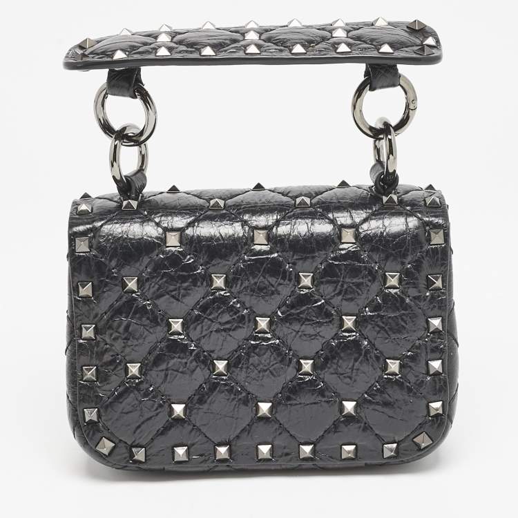 Pre Owned Valentino Black Leather Micro Rockstud Spike Crossbody Bag