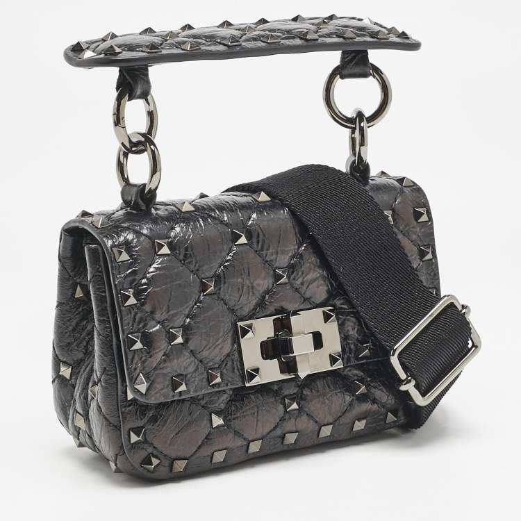 Pre Owned Valentino Black Leather Micro Rockstud Spike Crossbody Bag