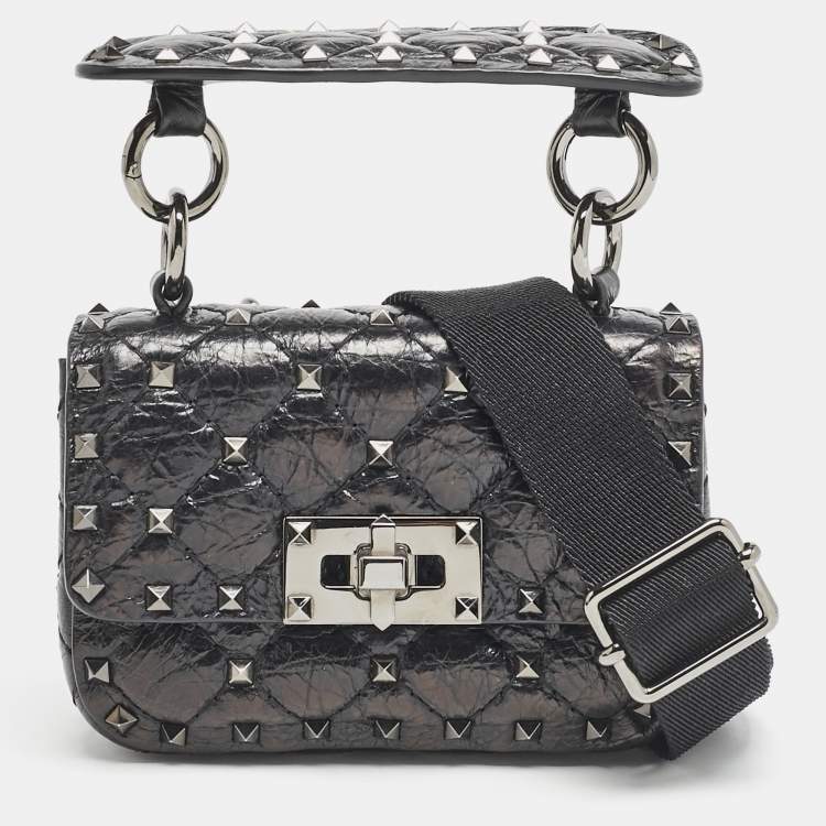 Pre Owned Valentino Black Leather Micro Rockstud Spike Crossbody Bag