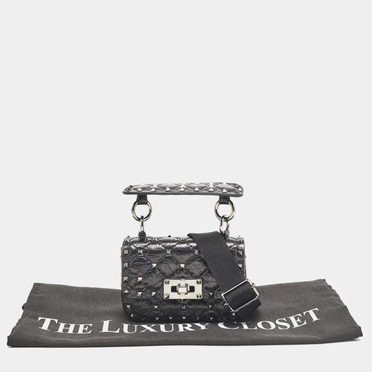 Pre Owned Valentino Black Leather Micro Rockstud Spike Crossbody Bag