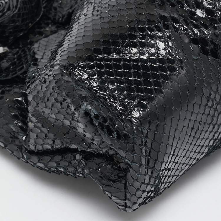 Pre Owned Valentino Black Snakeskin Fleur Chain Clutch