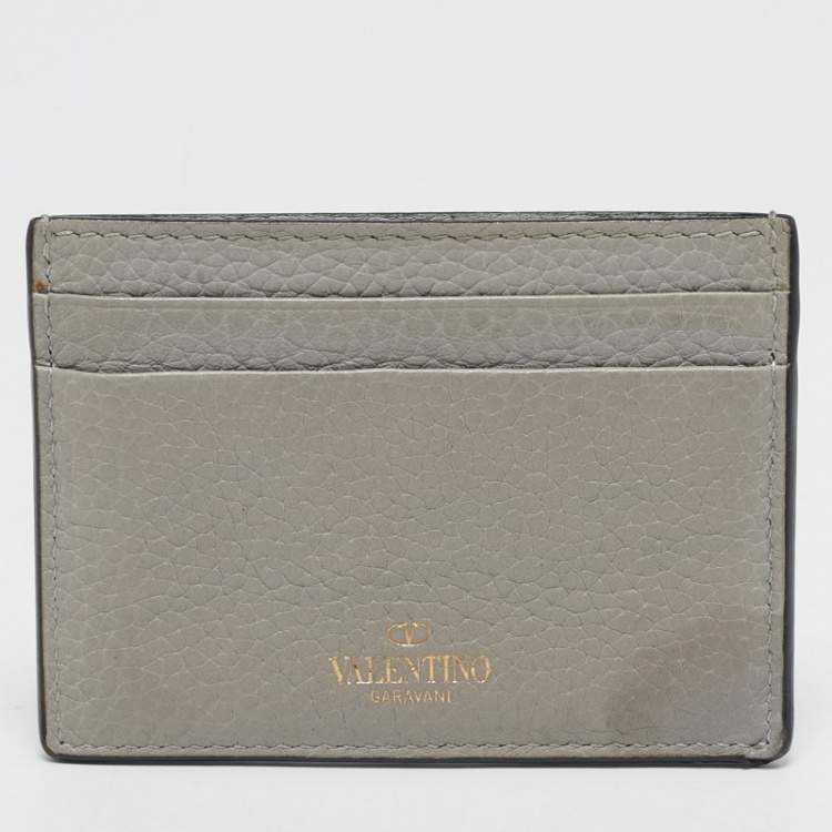 Pre Owned Valentino Grey Leather Rockstud Card Holder