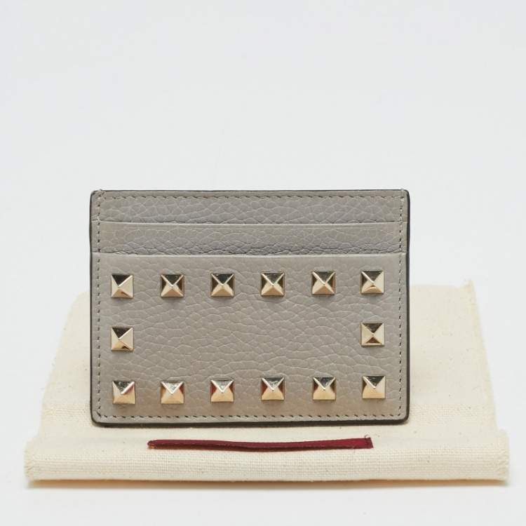 Pre Owned Valentino Grey Leather Rockstud Card Holder