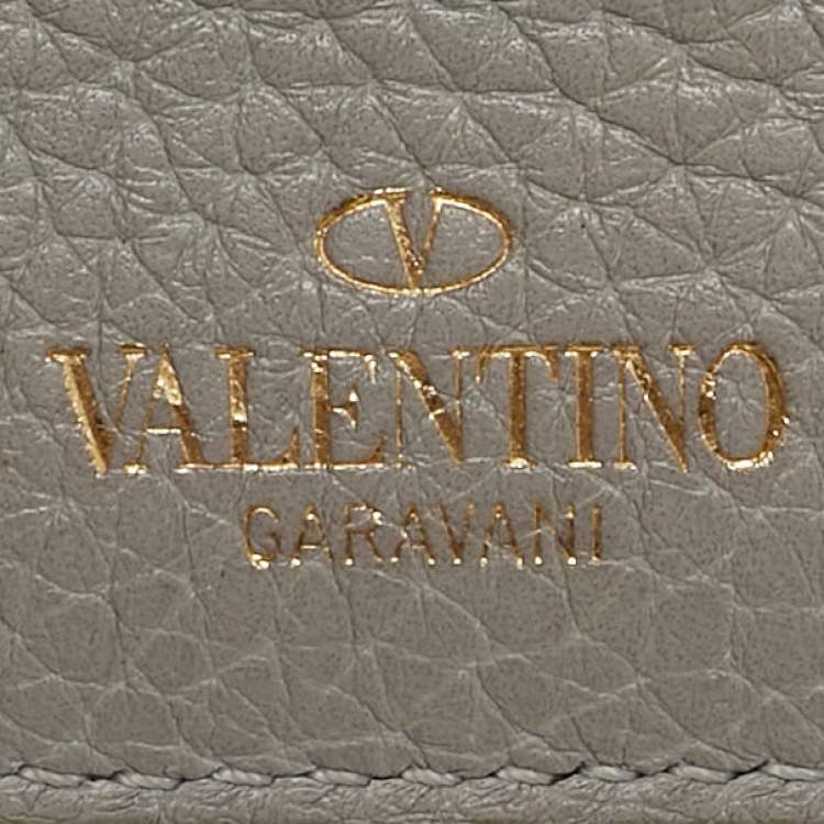 Pre Owned Valentino Grey Leather Rockstud Card Holder