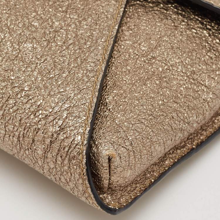 Pre Owned Valentino Gold Crinkled Leather V Rivet Clutch Bag