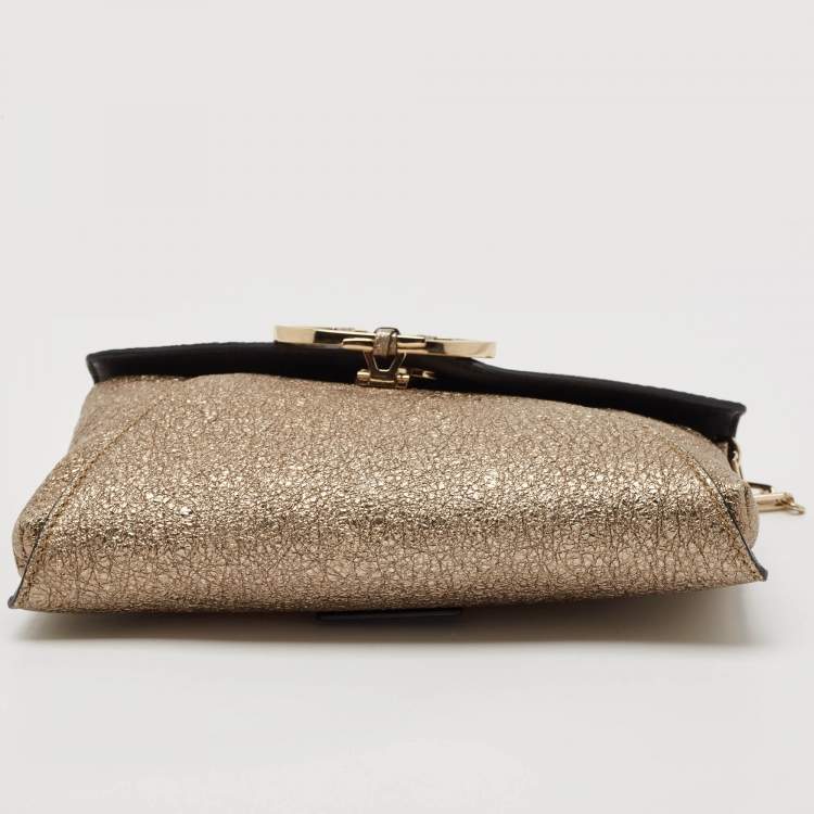 Pre Owned Valentino Gold Crinkled Leather V Rivet Clutch Bag