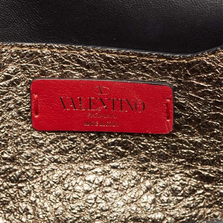 Pre Owned Valentino Gold Crinkled Leather V Rivet Clutch Bag