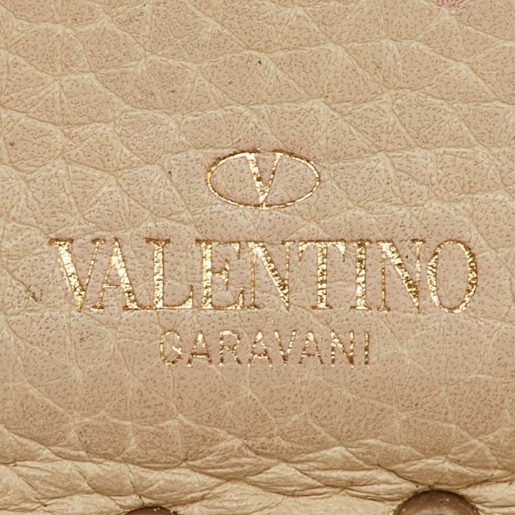 Pre Owned Valentino Cream Leather Rockstud Zip Card Case