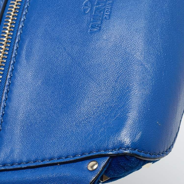 Pre Owned Valentino Blue Quilted Leather and Velvet Rockstud Belt Bag