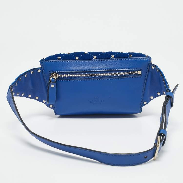 Pre Owned Valentino Blue Quilted Leather and Velvet Rockstud Belt Bag
