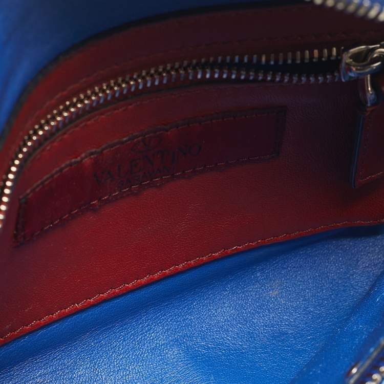 Pre Owned Valentino Blue Quilted Leather and Velvet Rockstud Belt Bag