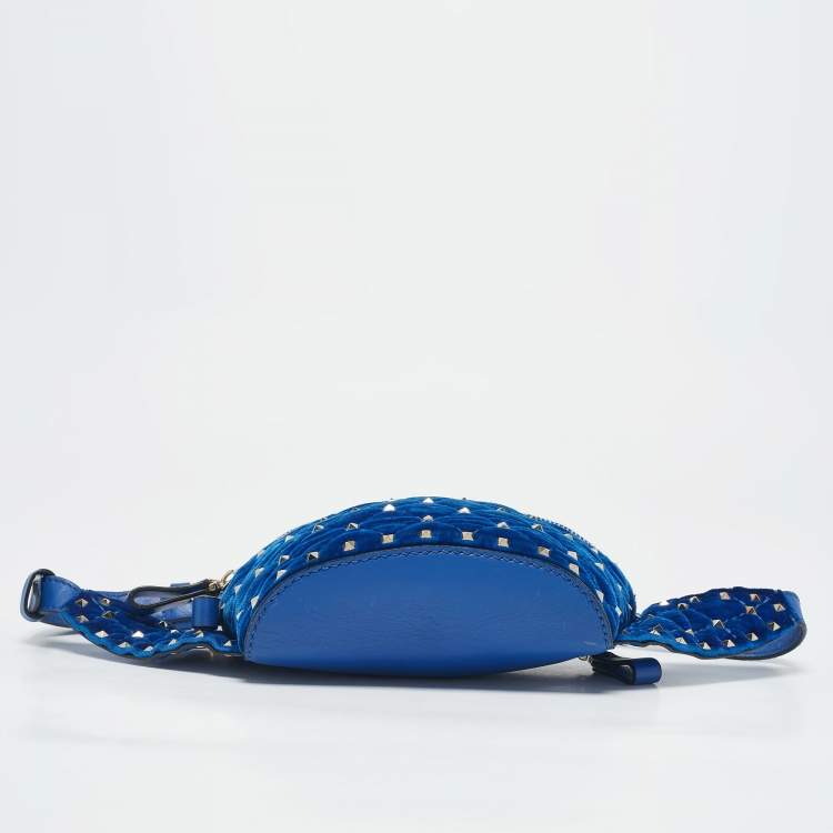 Pre Owned Valentino Blue Quilted Leather and Velvet Rockstud Belt Bag