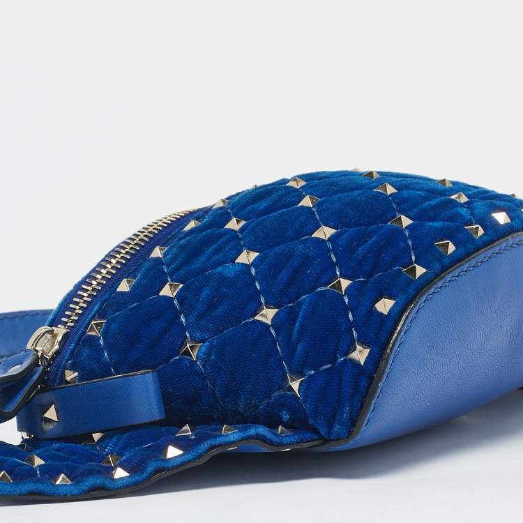 Pre Owned Valentino Blue Quilted Leather and Velvet Rockstud Belt Bag