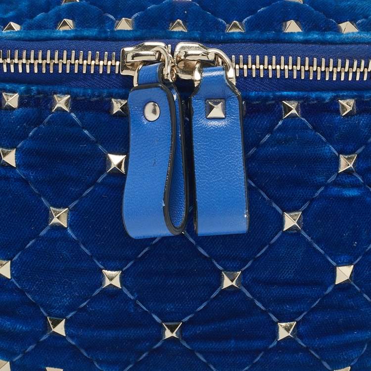 Pre Owned Valentino Blue Quilted Leather and Velvet Rockstud Belt Bag