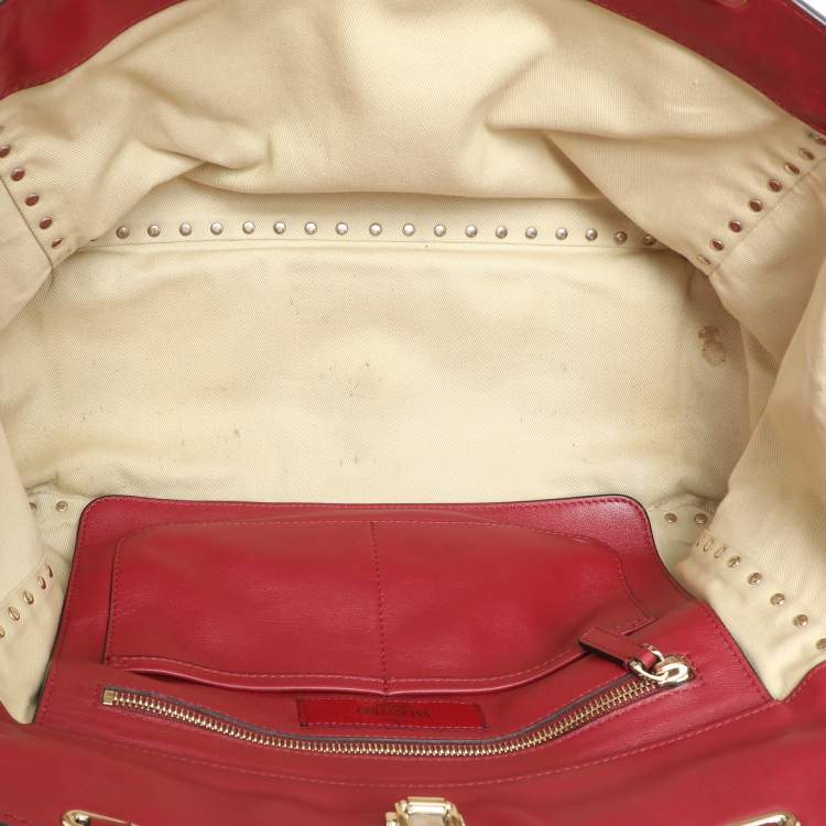 Pre Owned Valentino Red Leather Medium Rockstud Trapeze Tote