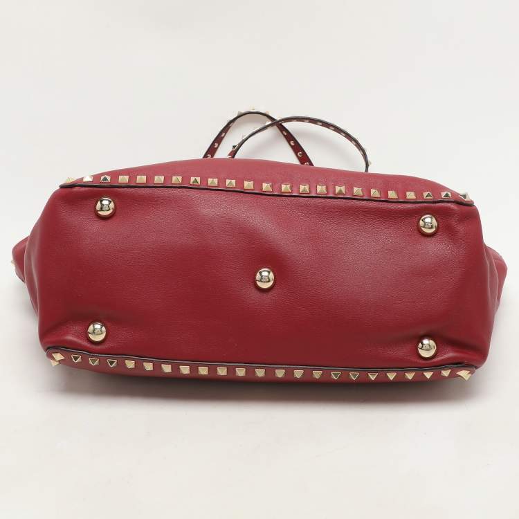 Pre Owned Valentino Red Leather Medium Rockstud Trapeze Tote