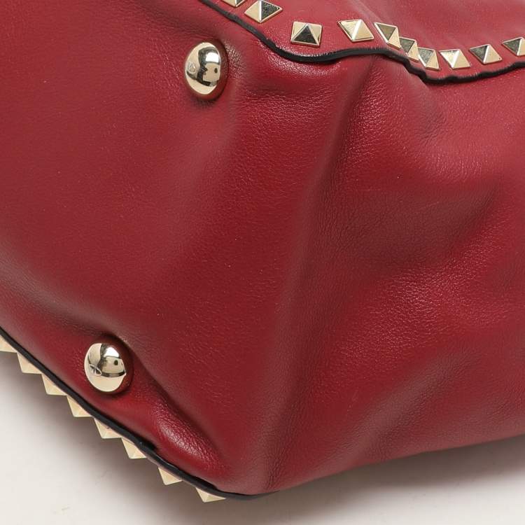 Pre Owned Valentino Red Leather Medium Rockstud Trapeze Tote