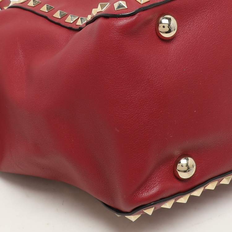 Pre Owned Valentino Red Leather Medium Rockstud Trapeze Tote