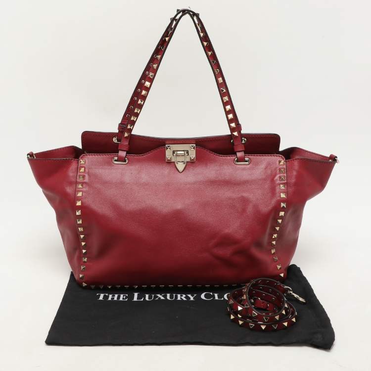 Pre Owned Valentino Red Leather Medium Rockstud Trapeze Tote