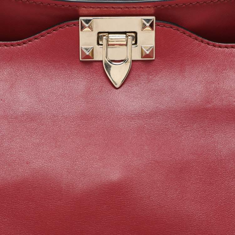 Pre Owned Valentino Red Leather Medium Rockstud Trapeze Tote