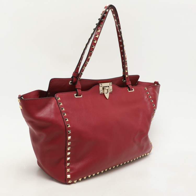 Pre Owned Valentino Red Leather Medium Rockstud Trapeze Tote