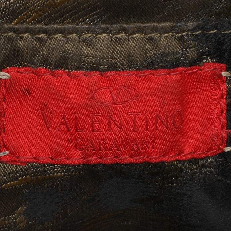 Pre Owned Valentino Green/Red Canvas and Lizard Leather V Logo Shoulder Bag