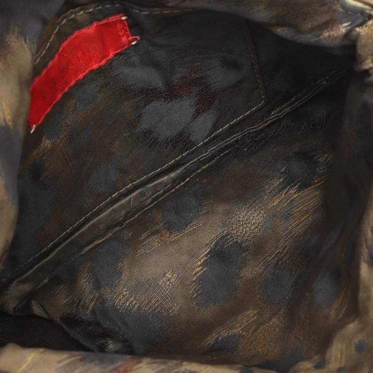 Pre Owned Valentino Green/Red Canvas and Lizard Leather V Logo Shoulder Bag