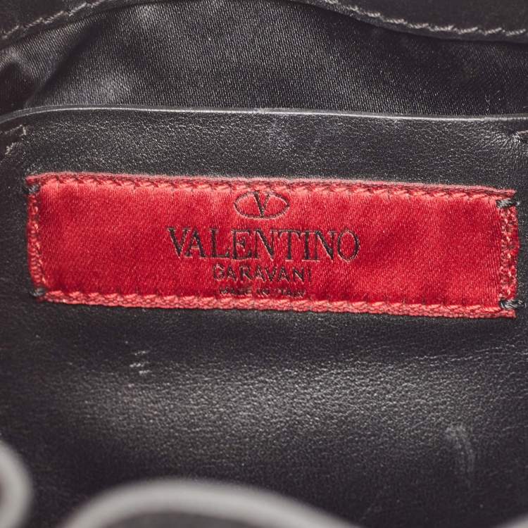 Pre Owned Valentino Black Leather Mini Rockstud Chain Bucket Bag