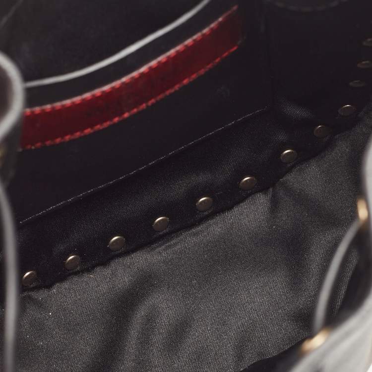 Pre Owned Valentino Black Leather Mini Rockstud Chain Bucket Bag