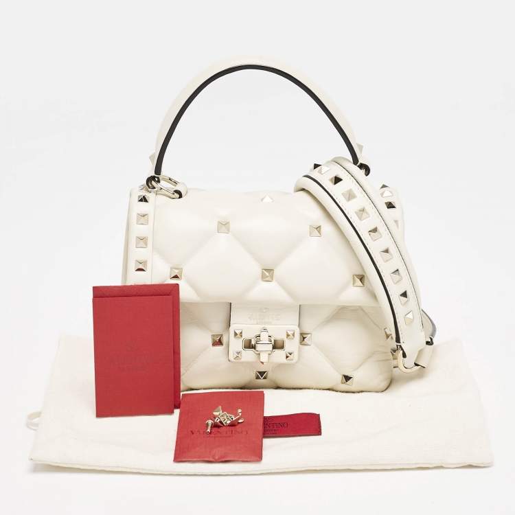Pre Owned Valentino Off White Quilted Leather Mini Candystud Top Handle Bag