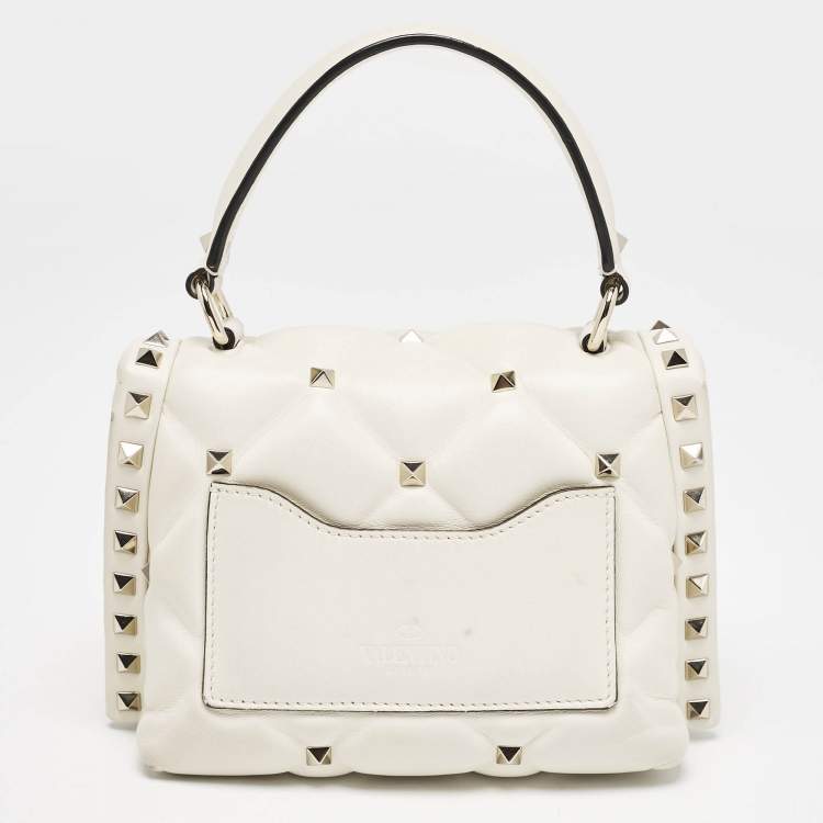 Pre Owned Valentino Off White Quilted Leather Mini Candystud Top Handle Bag