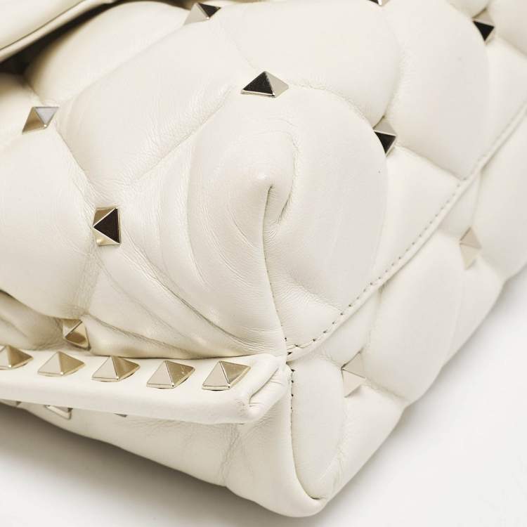 Pre Owned Valentino Off White Quilted Leather Mini Candystud Top Handle Bag