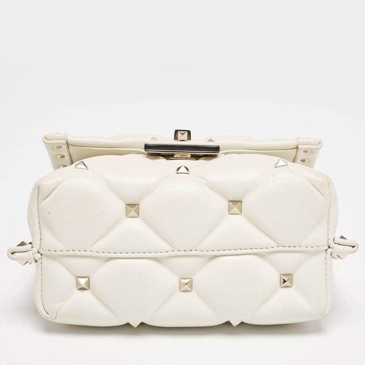 Pre Owned Valentino Off White Quilted Leather Mini Candystud Top Handle Bag