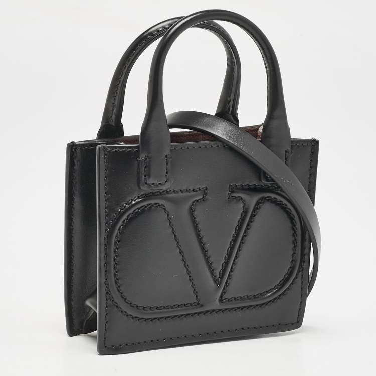 Pre Owned Valentino Black Leather Mini VLogo Walk Tote