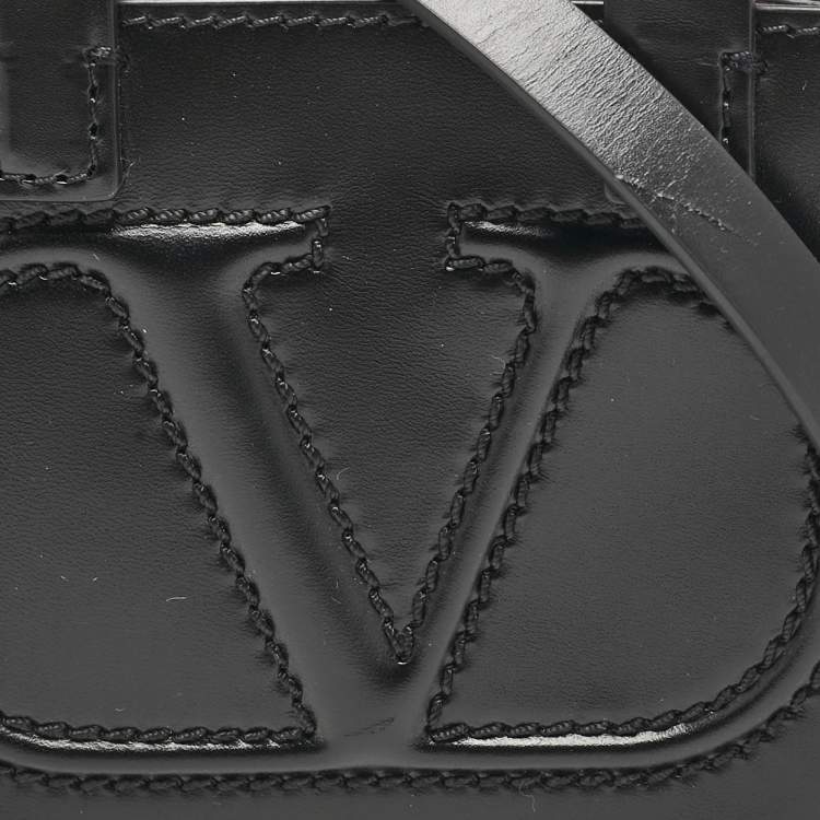 Pre Owned Valentino Black Leather Mini VLogo Walk Tote