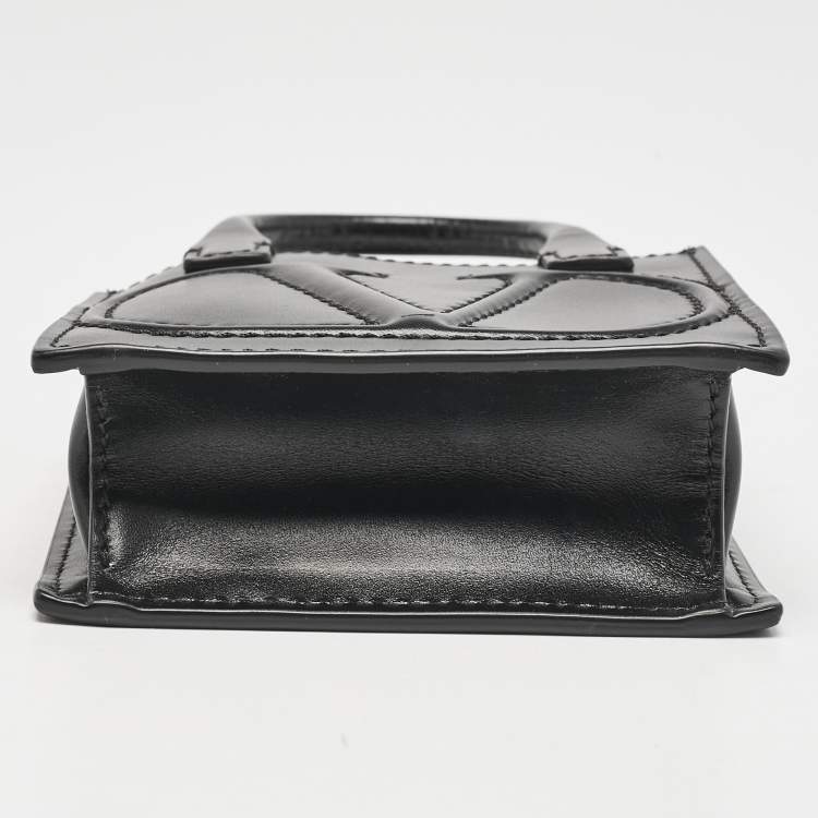 Pre Owned Valentino Black Leather Mini VLogo Walk Tote