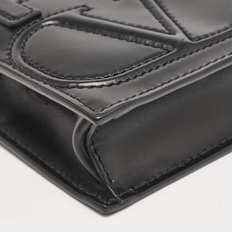 Pre Owned Valentino Black Leather Mini VLogo Walk Tote