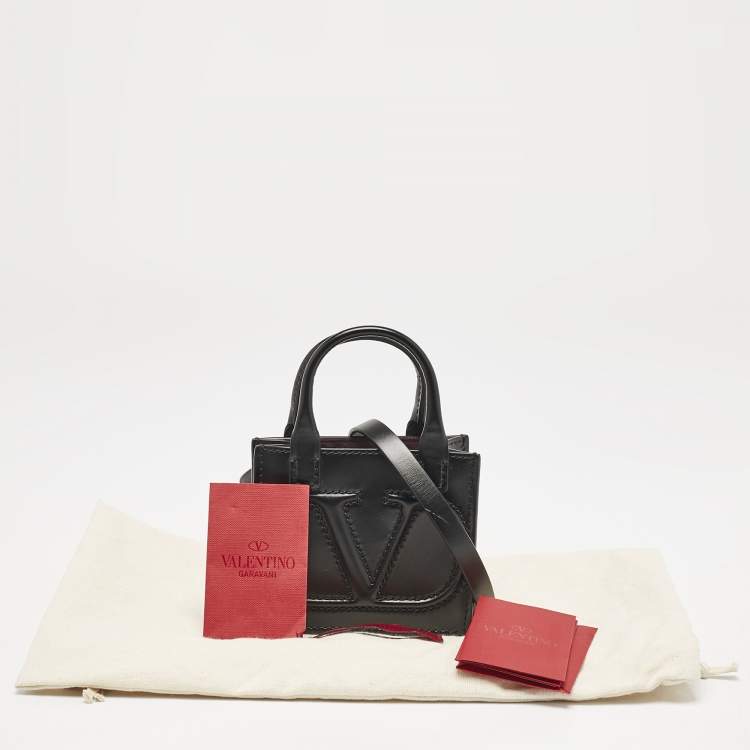 Pre Owned Valentino Black Leather Mini VLogo Walk Tote