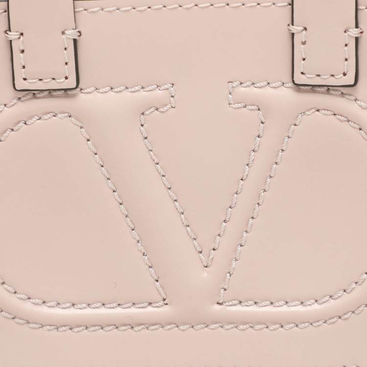 Pre Owned Valentino Garavani Blush Pink Leather Mini VLogo Walk Pouch