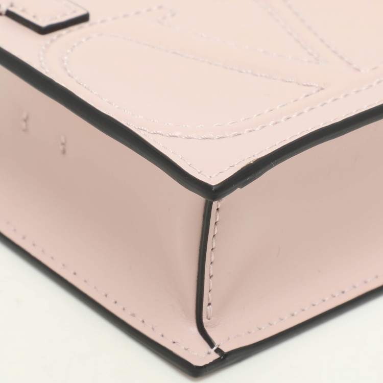 Pre Owned Valentino Garavani Blush Pink Leather Mini VLogo Walk Pouch