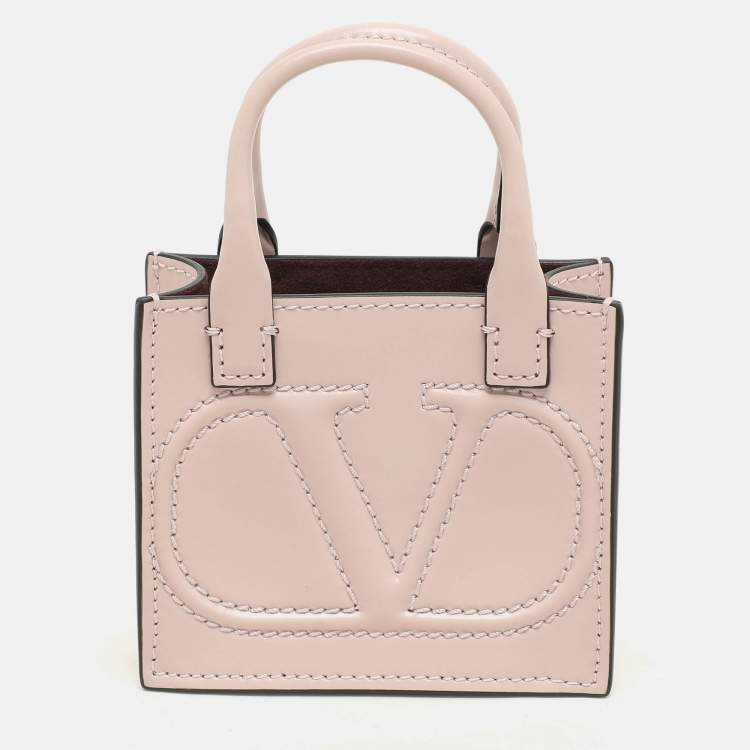 Pre Owned Valentino Garavani Blush Pink Leather Mini VLogo Walk Pouch