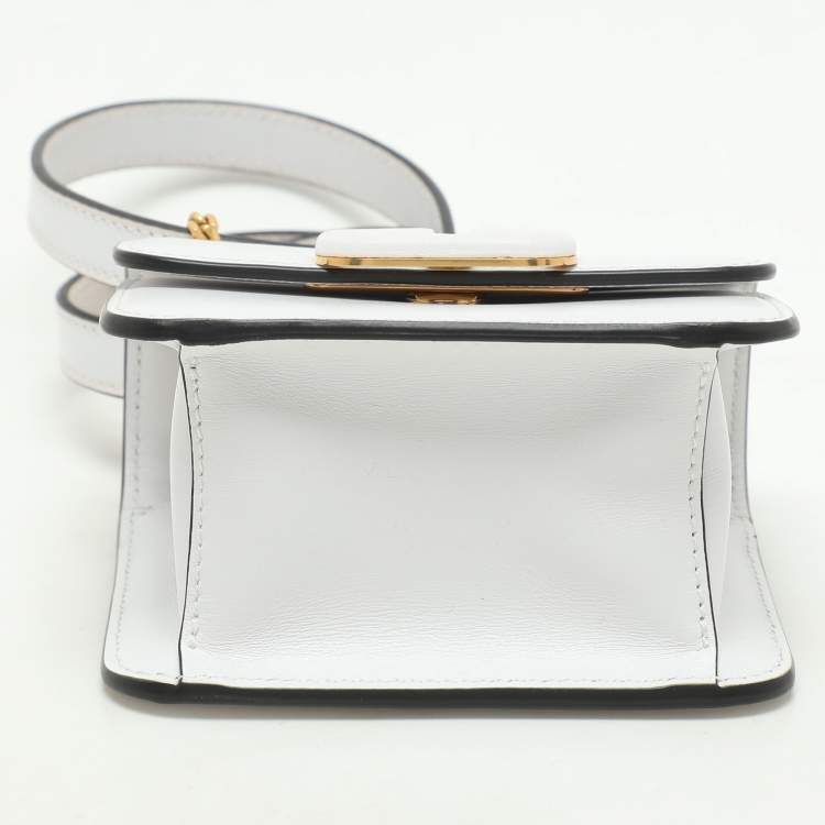 Pre Owned Valentino White Leather Micro V Sling Crossbody Bag