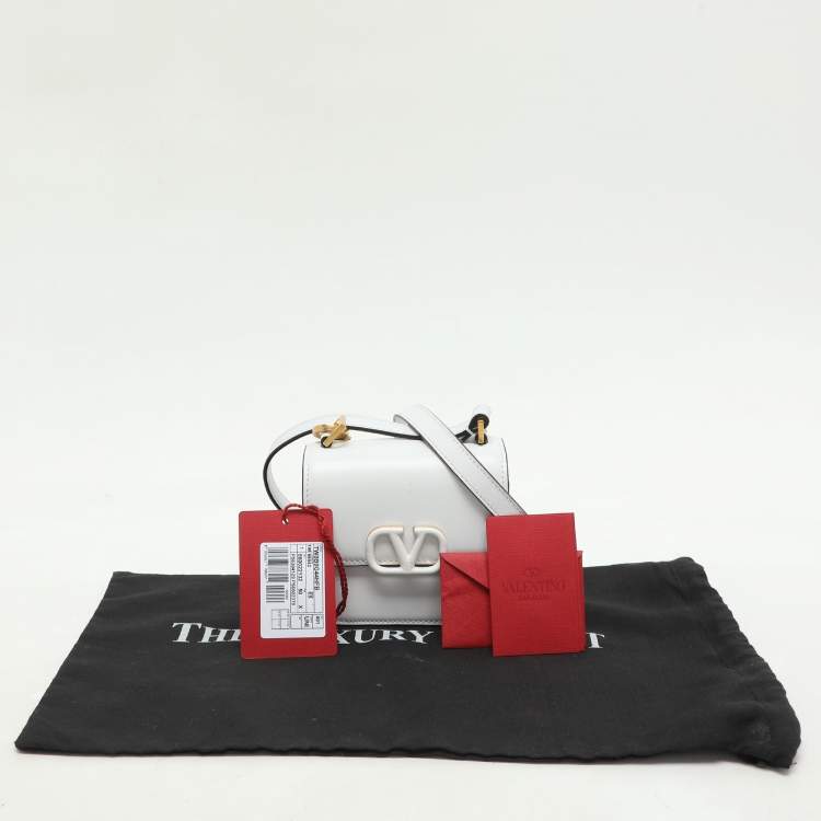 Pre Owned Valentino White Leather Micro V Sling Crossbody Bag