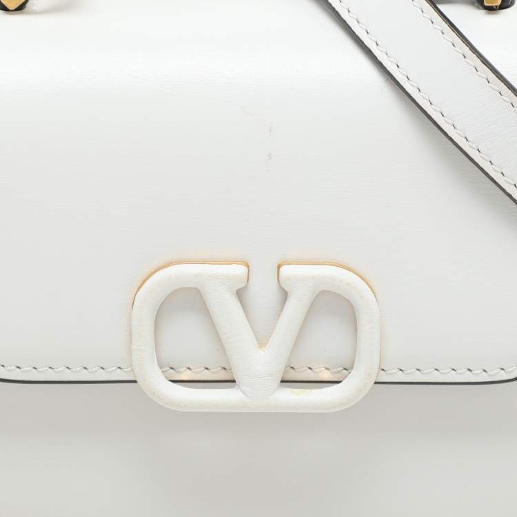 Pre Owned Valentino White Leather Micro V Sling Crossbody Bag