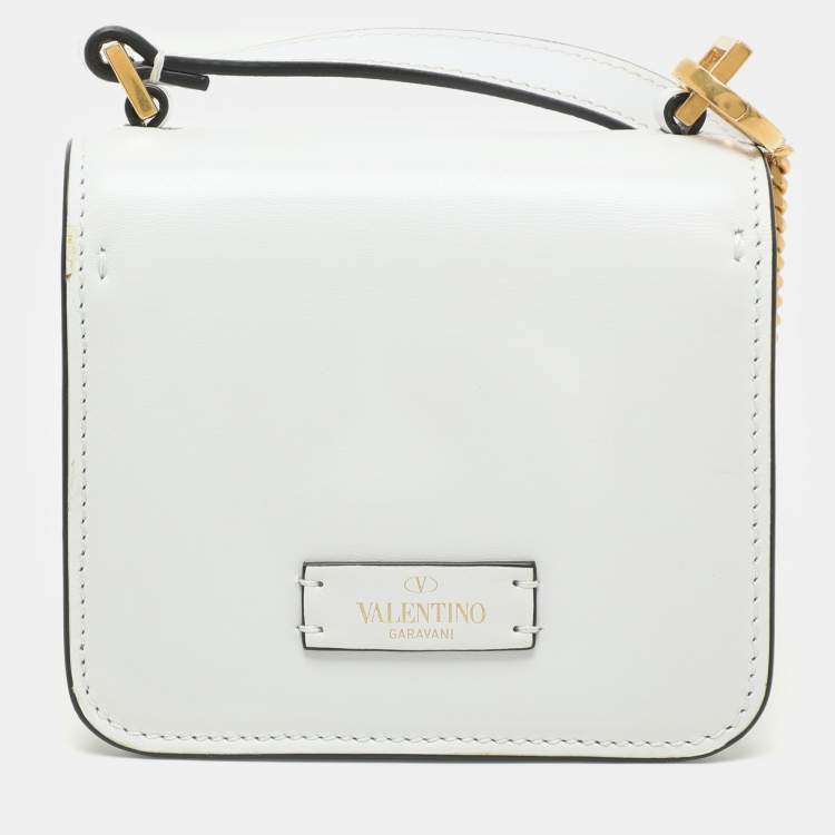 Pre Owned Valentino White Leather Micro V Sling Crossbody Bag