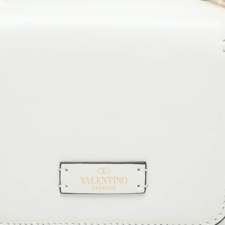 Pre Owned Valentino White Leather Micro V Sling Crossbody Bag
